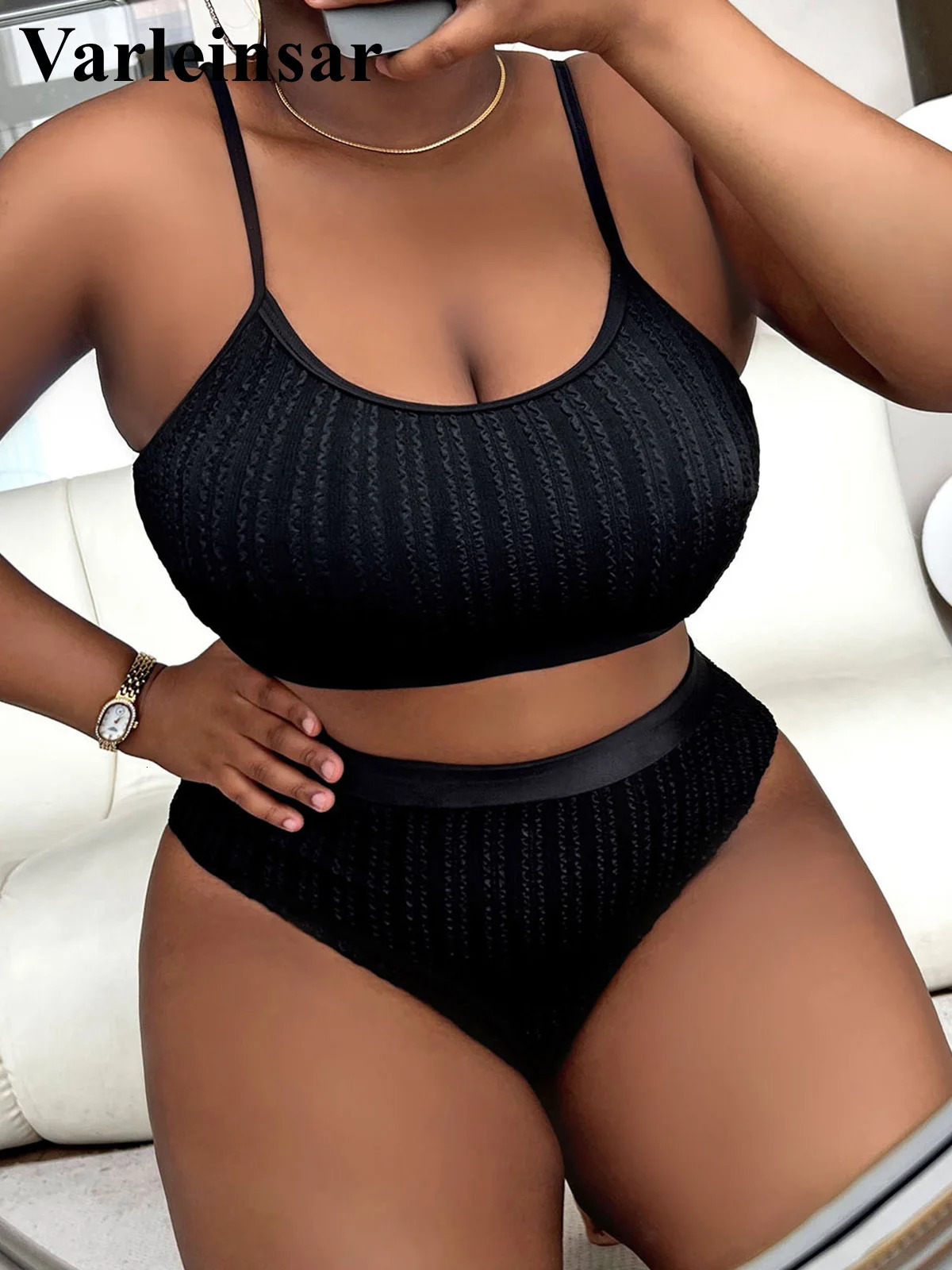 0XL 4XL Ribbed Bikini Large Size Swimwear Plus Women Swimsuit Female Twopieces set Bather Bathing Suit Swim V4987 250219