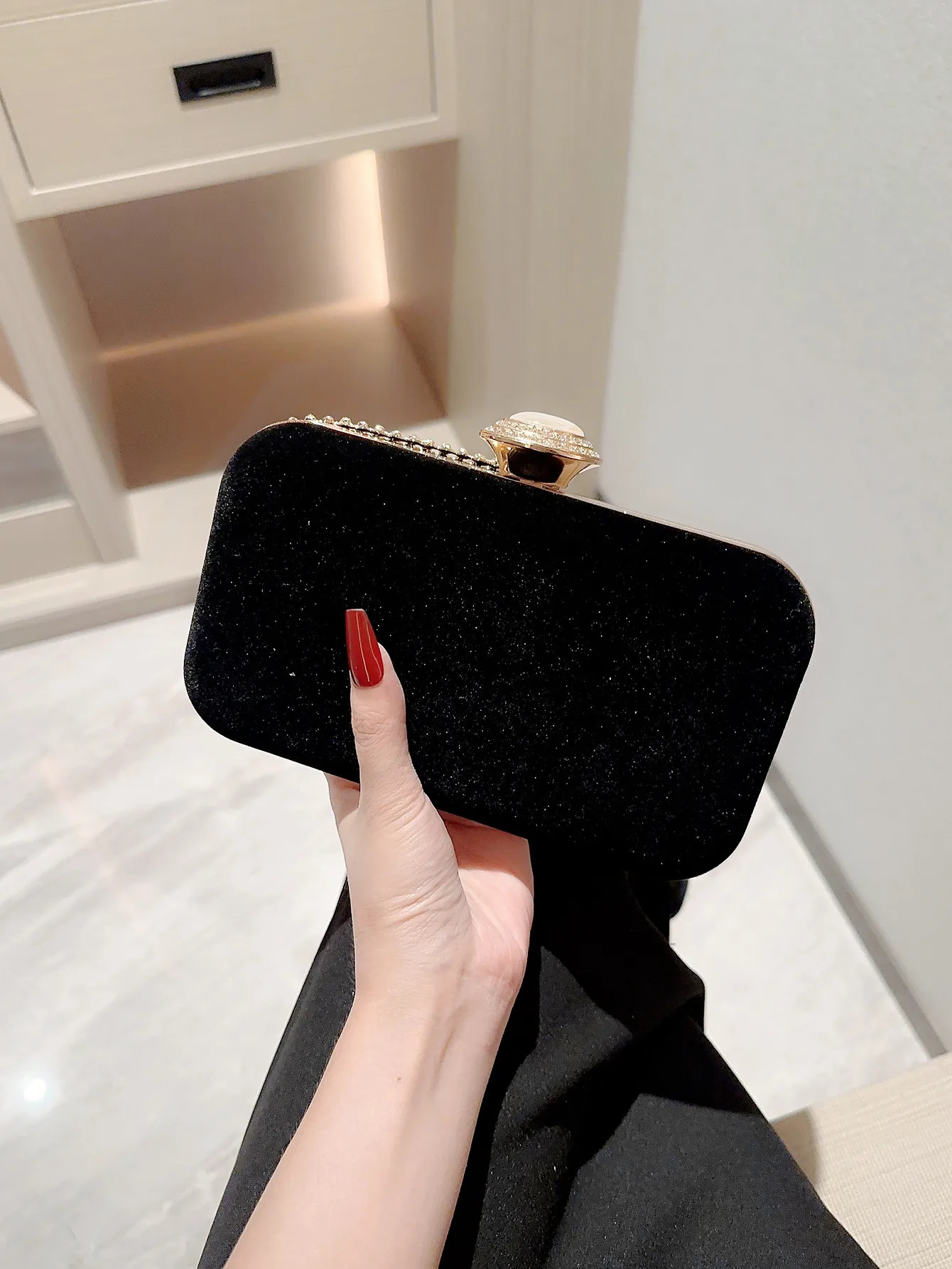 Ladies Autumn Winter Velvet Evening Bag Sparkling Rhinestone Decorative Box Clutch Party Prom Annual Meeting Dress Wedding 250218