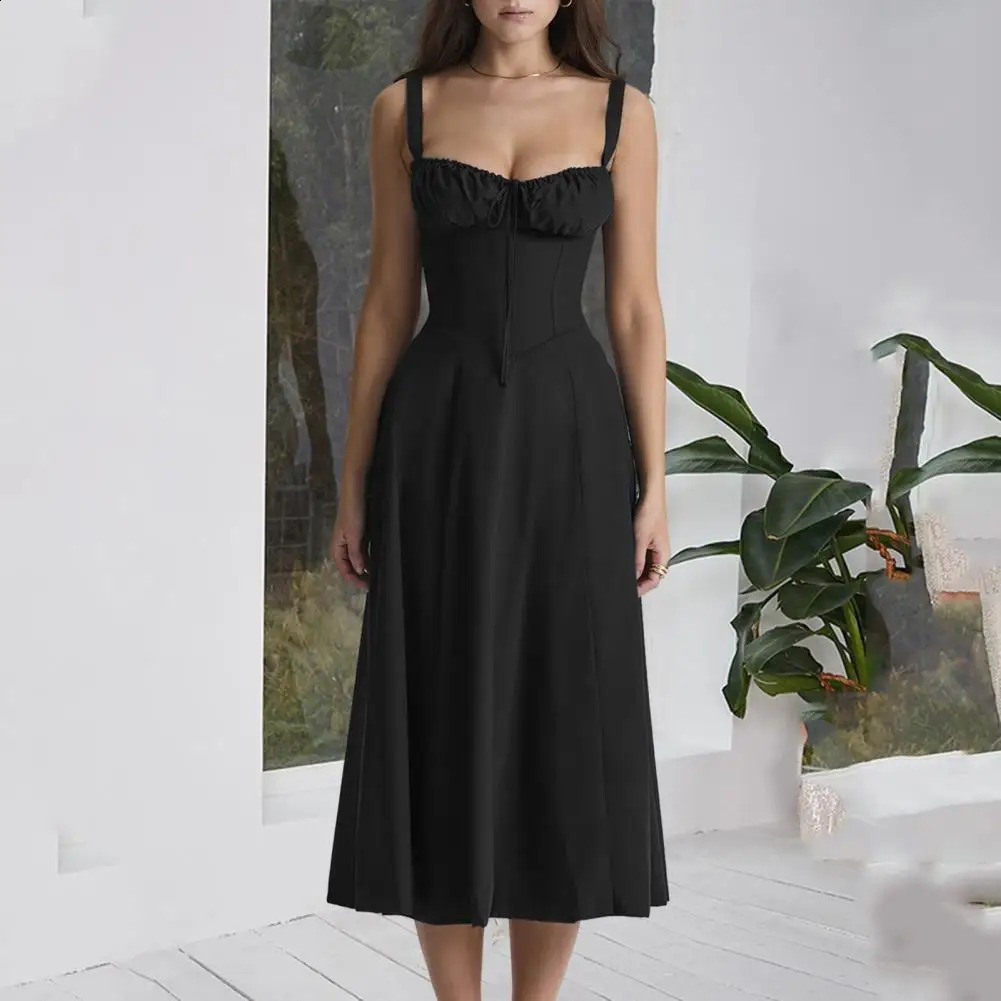 Sleeveless Party Dress Elegant Lace-up Bandeau Floral Print Midi Dress with Corset Side Split Hem Womens Slim for Women 250218