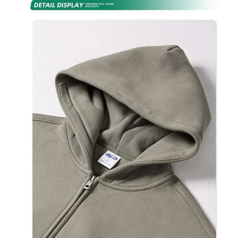 Heavyweight 350g/m2 Men& Women Fleece Full-zip Hoodie Cotton Blend Men's Loose Zip-up Hooded Sweatshirt Thick Warm Lovers Coat