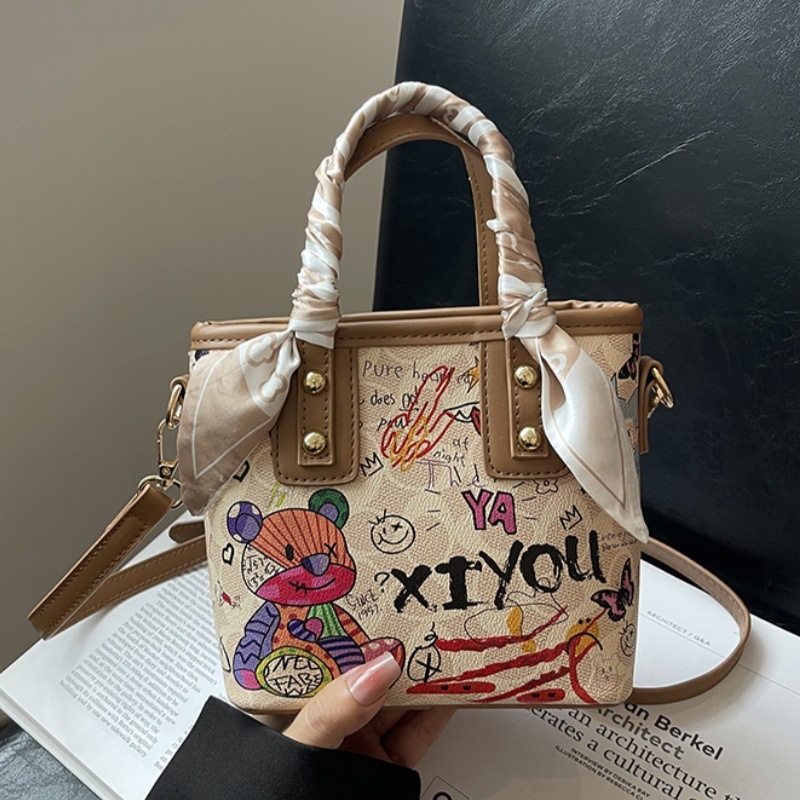 Graffiti Bear Collection 2025 Early Spring New Cartoon Single Shoulder Large Capacity Women's Handheld Crossbody Bag #swissmilitary