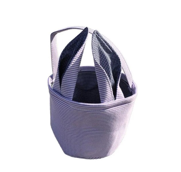 Easter Bag Favor Stripe Bunny Basket Cartoon Rabbit Long Ears Bucket Seersucker Easters Eggs Bags Kids Party Gift FY4480 0219