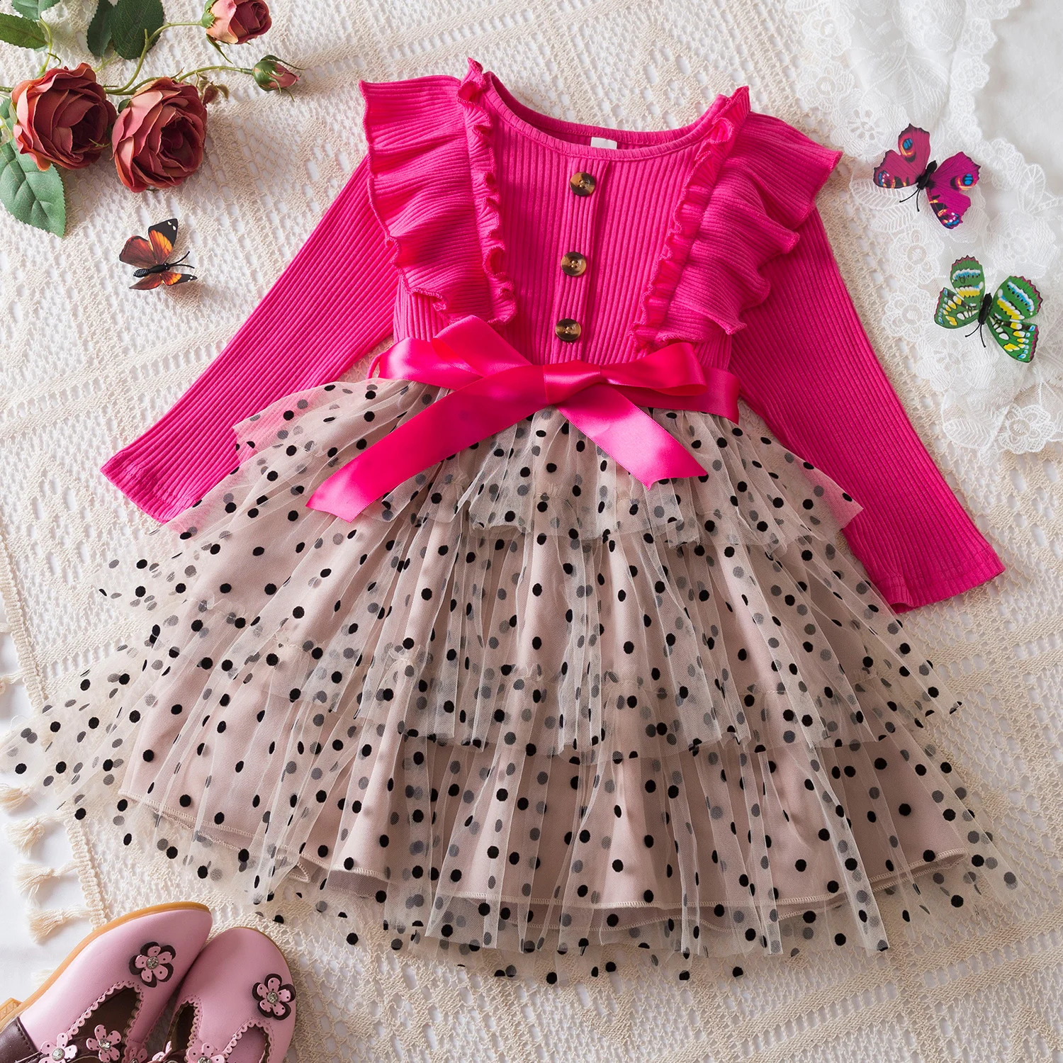 Kids Dresses For Girls Flower Lace Tulle Dress Wedding Little Girl Ceremony Party Birthday Dress Children Autumn Casual Clothing 250219