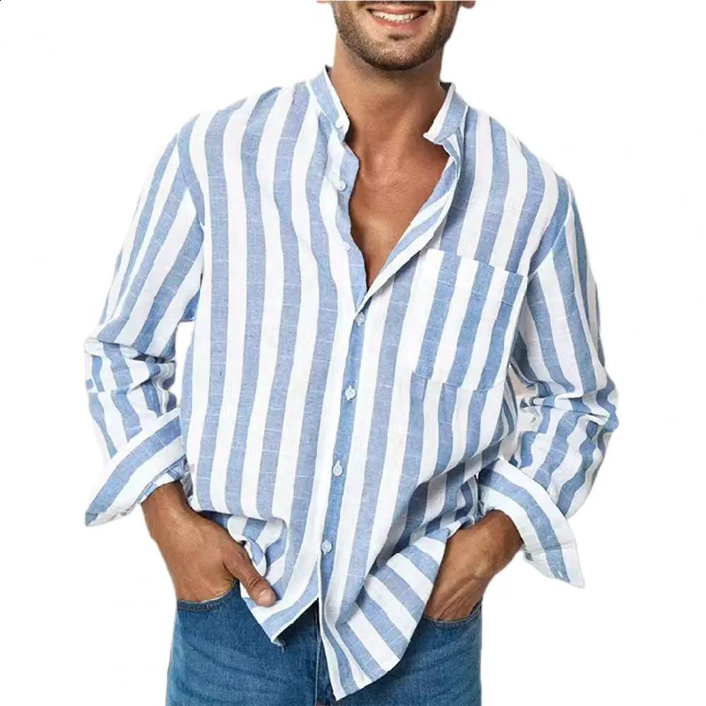 Plus Size Men's Casual Shirt Long Sleeve Loose Fit Striped Shirt | High Elasticity Linen Blend | Button Down Office & Streetwear