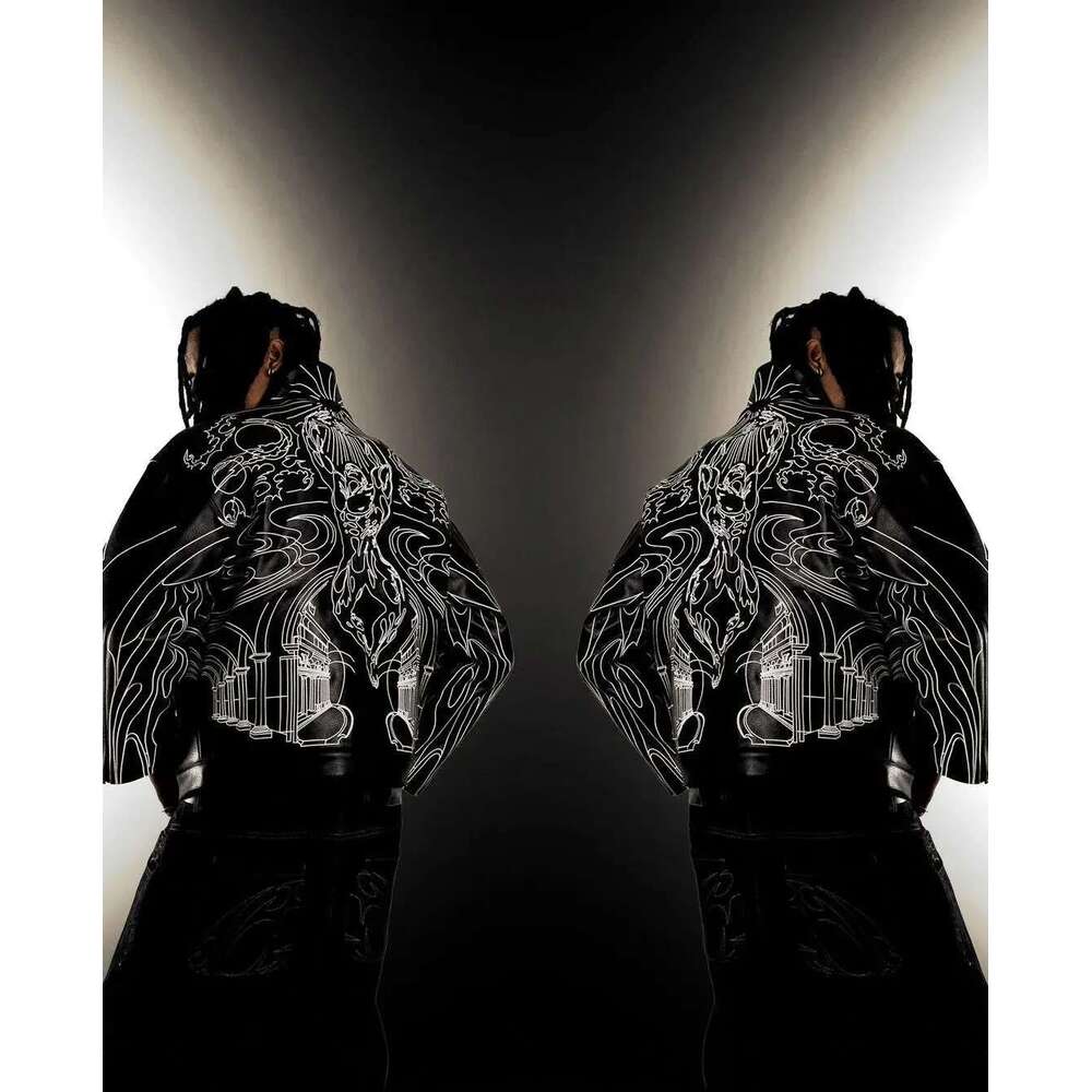 Men's Retro Gothic Jackets, Hip Hop Rock Line, Letter Pattern, PU Leather Jacket, Thick Black, ADT Zipper, Combined, Y2k
