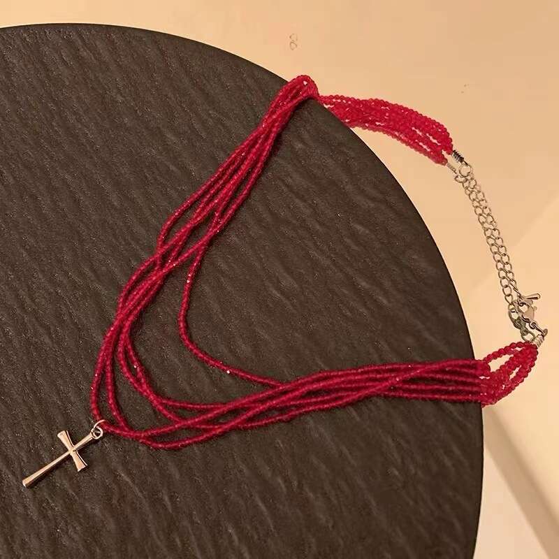 Cross Multi layer Stacked Bead Female and Male Subcultural Jewelry y2k Design Sense Clavicle Chain New