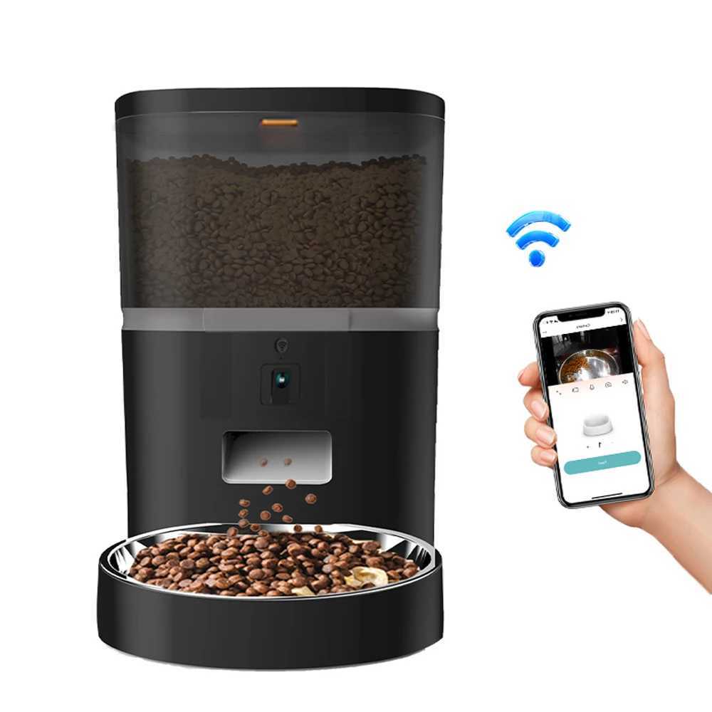 Dog Feeders 4L Smart Automatic Cat Feeder With Camera Video Cat Dry Food Dispenser Pet Smart Voice Recorder Auto Feeder Bowl For Cat Dog H250218