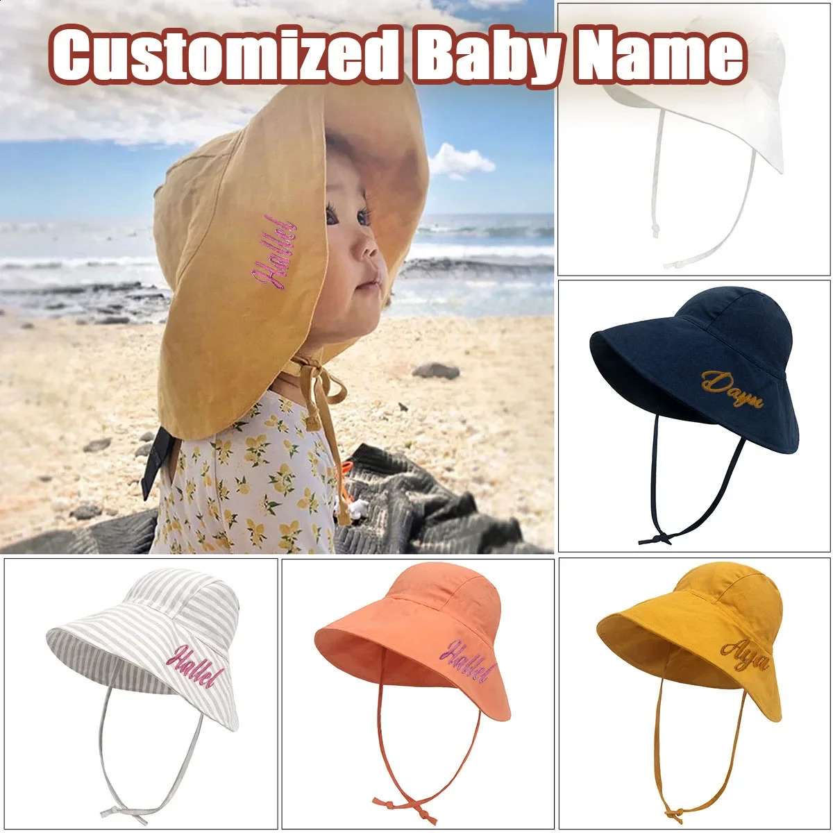 Personalized Big Brim Baby Sun Hat Summer Spring Kid Bucket Hat for Girl Boy Cotton Linen Children Cap Beach Travel Kid Hat 2-4Y 250219