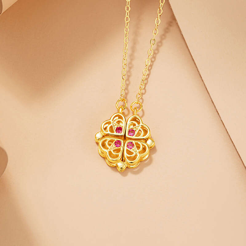 Lucky Clover sterg sier magnetic necklace for women, light and high-end, a two wearing collarbone chain heart pendant