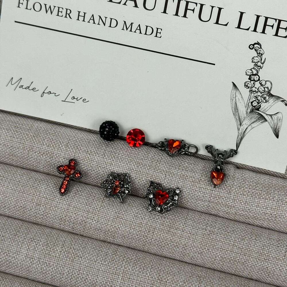 Dark Spider Web Red Dia Cross Love Chain Ear Bone Nails Female Niche Sweet Cool Design Spicy Girl Earrings