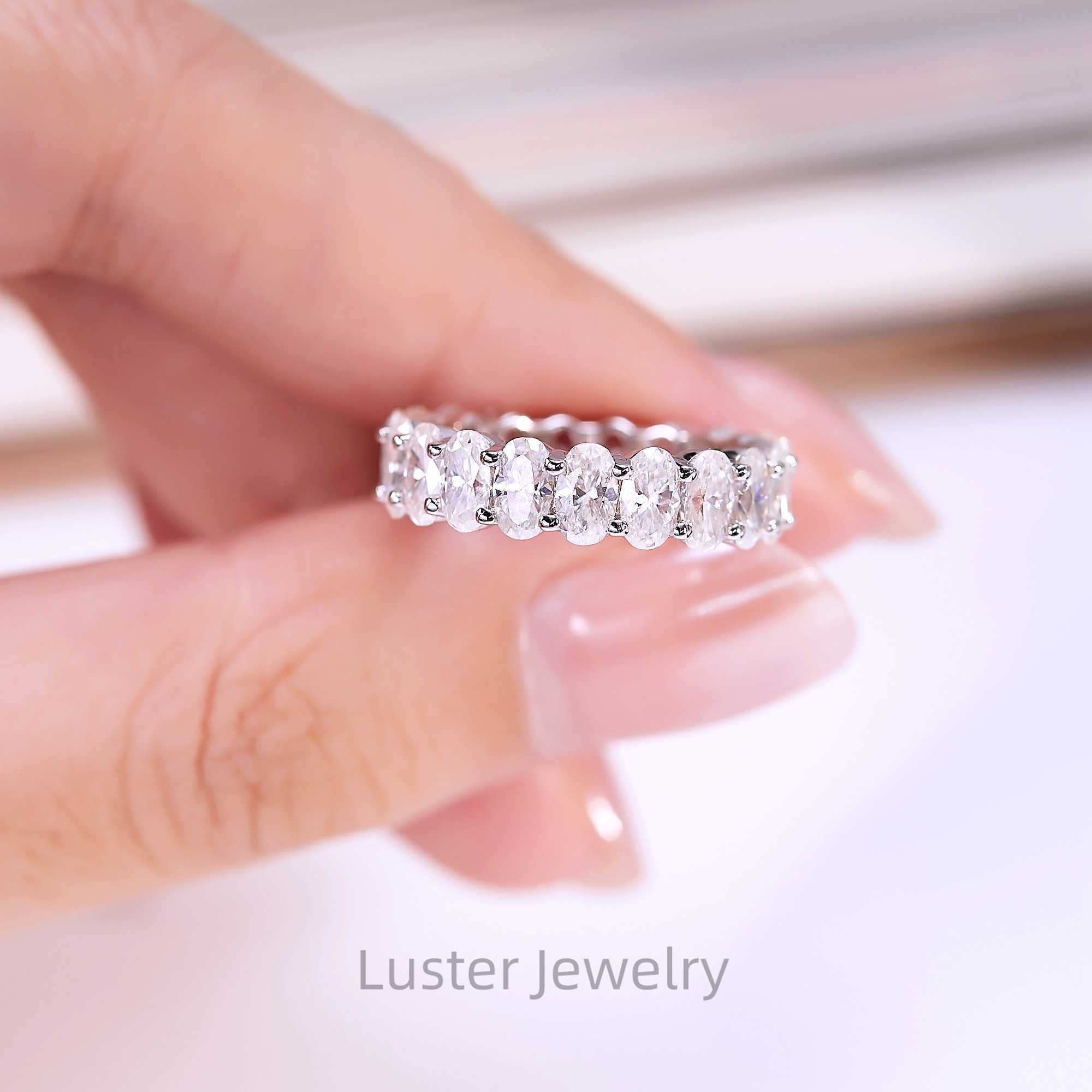 Luster 925 Sterling Silver White Gold Plated Full Moissanite Band 0.3ct/0.5ct/1ct Oval Shape Moissanite Engagement Band Ring