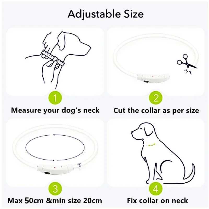 Led Light Dog Collar Detachable Glowing USB Charging Luminous Leash for Big Cat Collar Small Bright Labrador Pets Dogs Products W250219