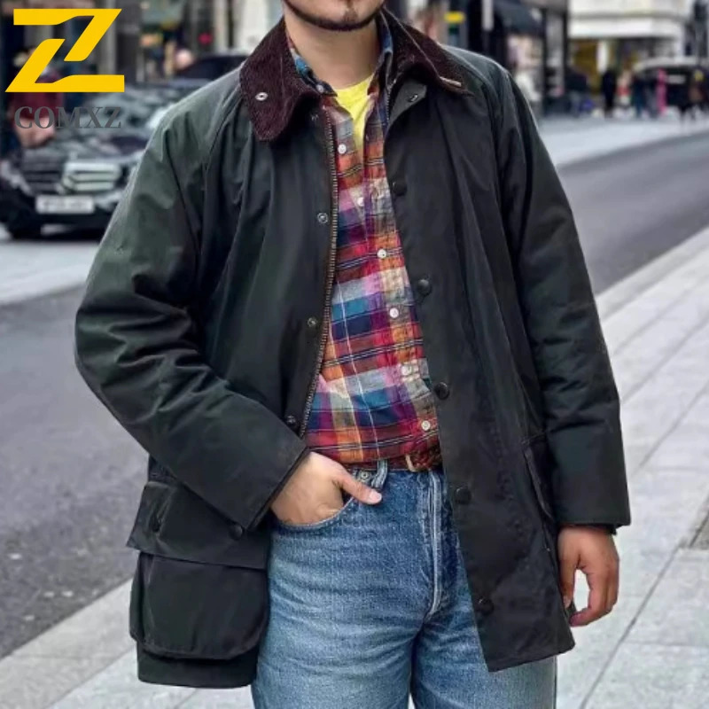 Vintage Street Jacket Mens Womens Autumn Highend Fashion Corduroy Plaid Windproof Coat Casual MultiPocket Loose 250210