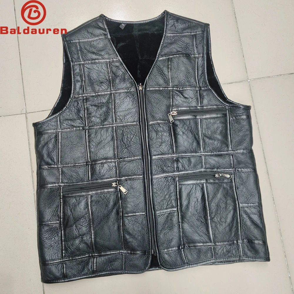 Fall Winter 100% Natural Sheepskin Leather Vest Men Thick Warm Real Gilets Outdoor Casual Genuine Waistcoat 250214
