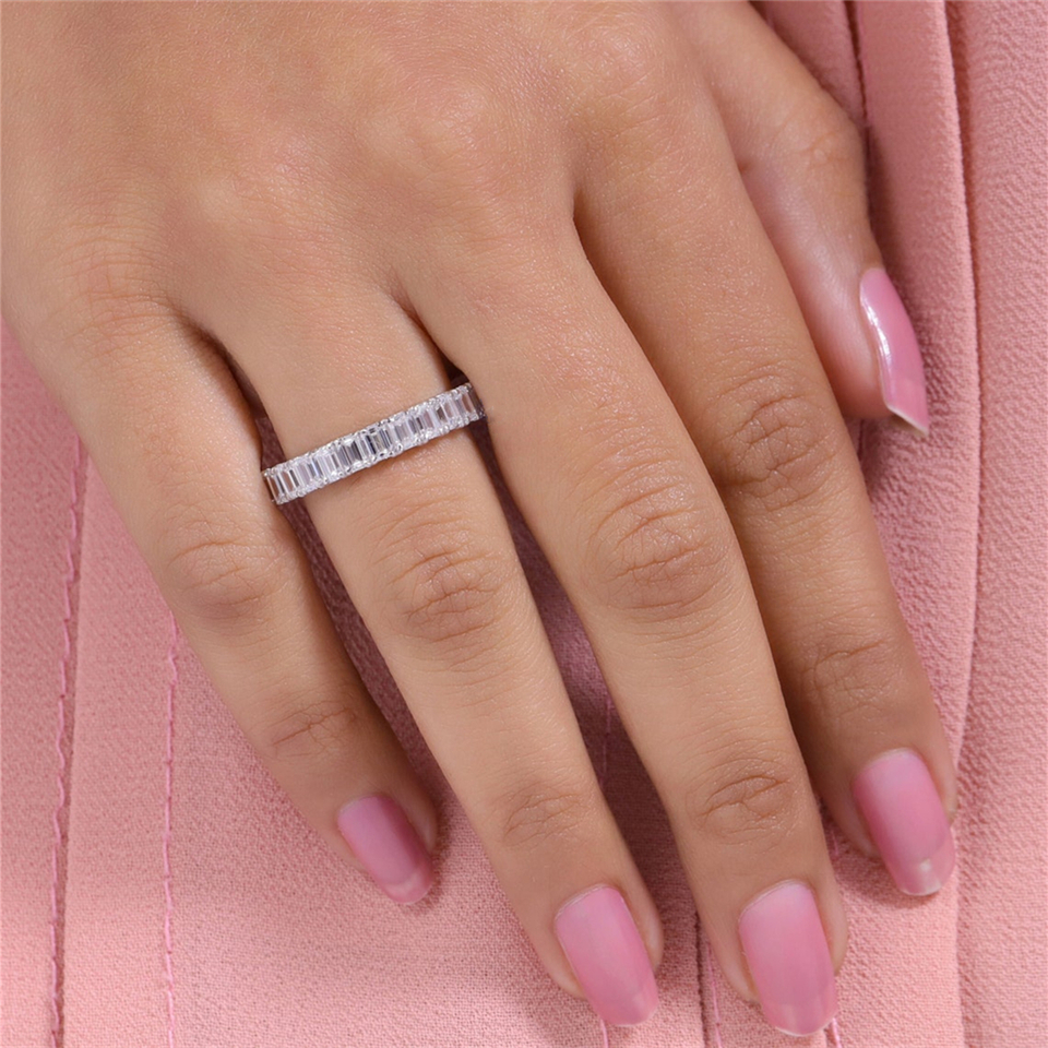 Real Gold Jewelry 18K Real Gold Ring 3.3*2.3mm Emerald Cut Lab Diamond Full Eternity Ring For Women Wedding Band Ring HPHT 18K Gold Diamond