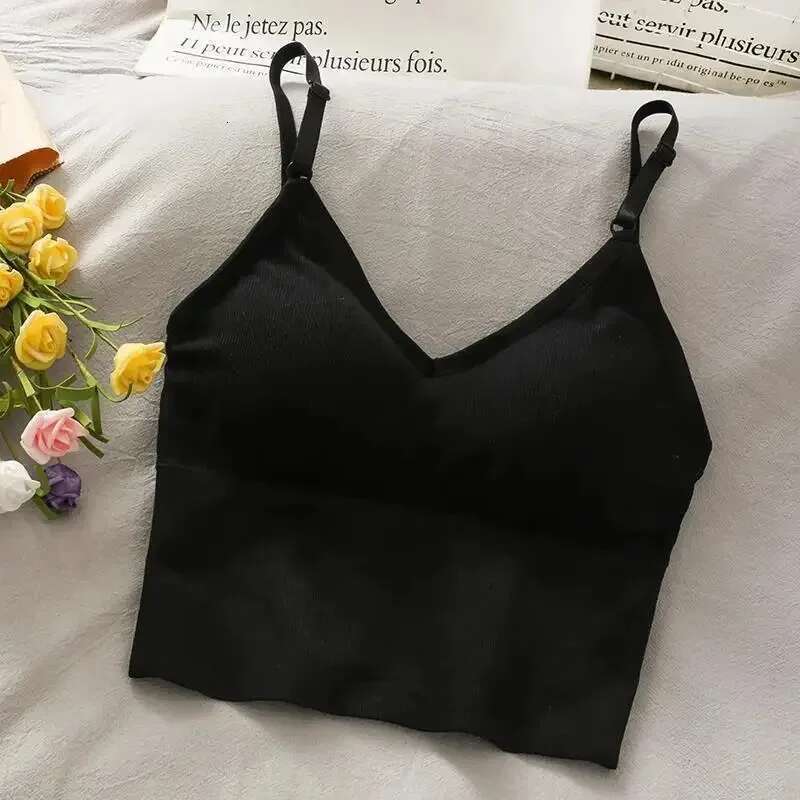 Sexy Vest Womens Tops Sexy Tank Built In Bra Solid Color Camis For Women Crop Top Off Shoulder Sleeveless Camisole New