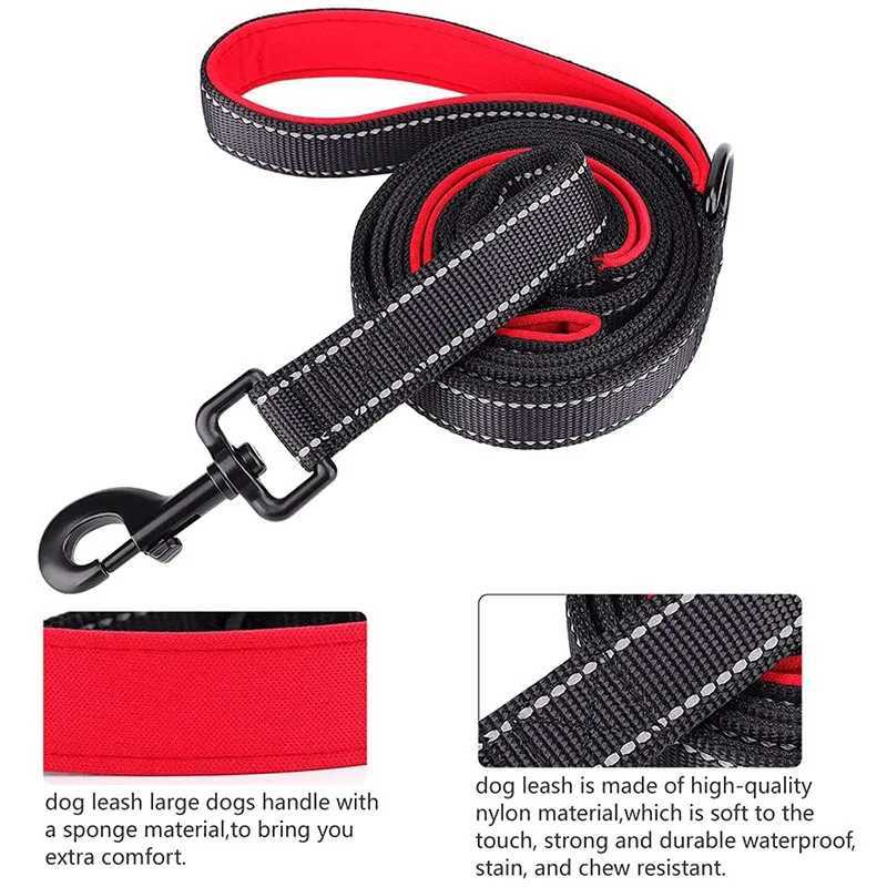 1.2/1.5/1.8m Two Handle Heavy Duty Double Handle Nylon Dog Leash For Training Control Guard Rope Walking Cats Dogs Harness LeadXJ250218