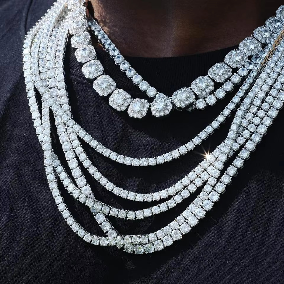3mm 4mm 5mm 6mm Mens Hip Hop Iced Out Sterg Sier Vvs Dia Moissanite Tennis Chain Necklace