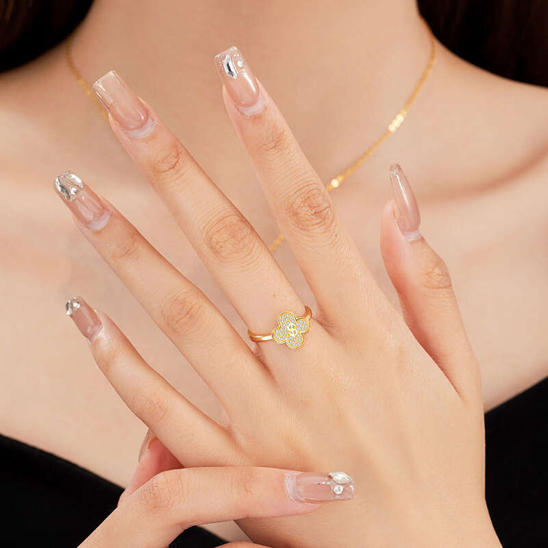 Wealthy Pure Silver Light Luxury, High Sense, Lucky Clover Ring, Ins Style, Birthyear Flower Pair Ring