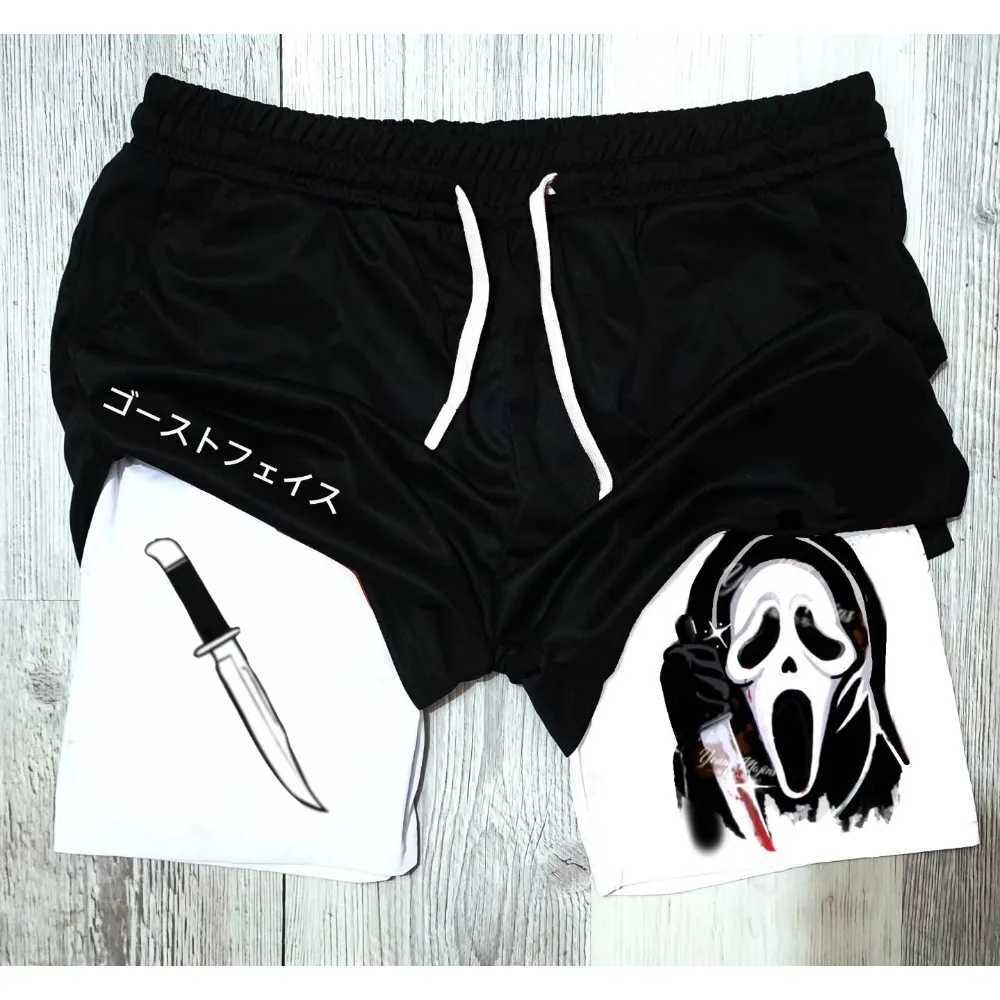 2-in-Sports Shorts Scary Face Mens Shorts Quick Dry Breathable Sports Fitness Shorts Outdoor Running Fitness Shorts W250219