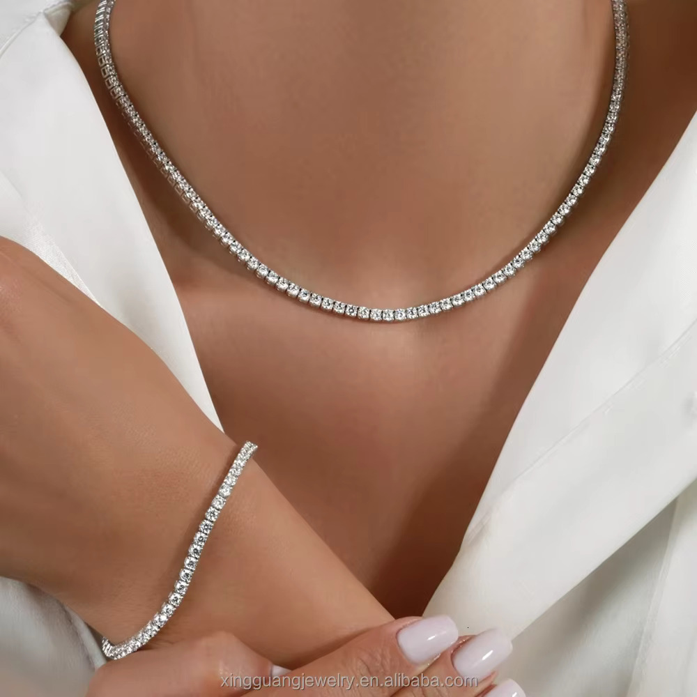 Factory Price VVS Fine Jewelry 2mm-6.5mm Wide in Stock S Sier GRA Moissanite Tennis Chain Necklace