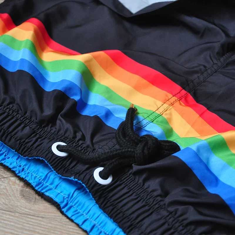 Men's Shorts Mens sports running beach shorts rainbow swimming trunk pants quick drying z250219