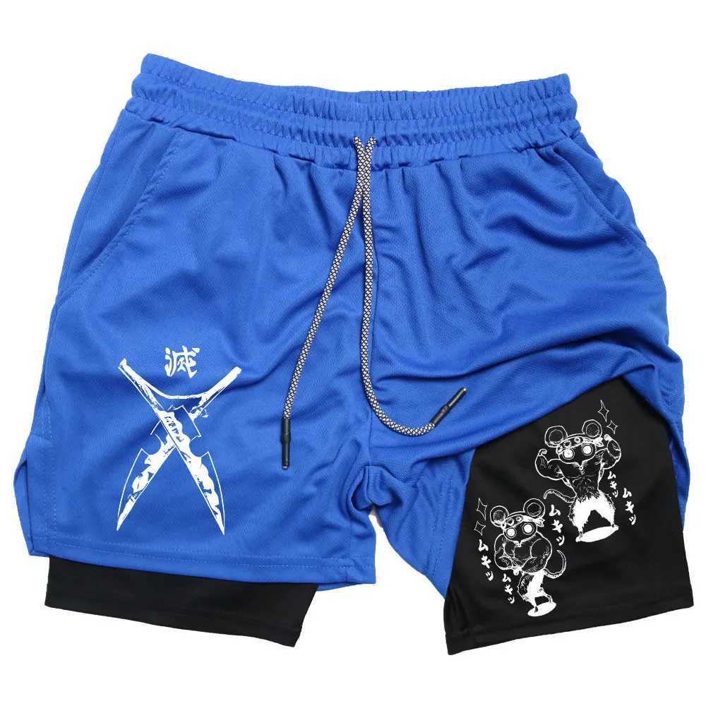 Mens compression shorts anime demon killer printed beach shorts gym fitness running quick drying shorts summer printed sportswear W250219