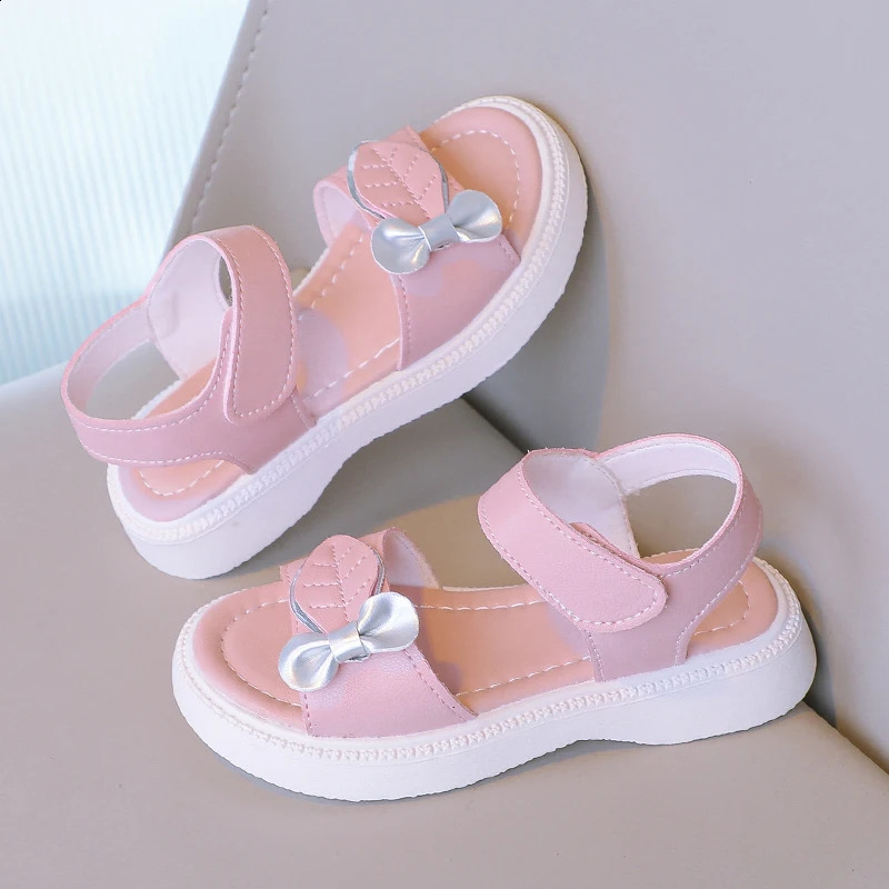 Girl Sandals Leave Fashion Childrens Shoes Korean Style Childrens Shoulder Strap Shoes Simple Platform Hook Loop Breathable PU 250219