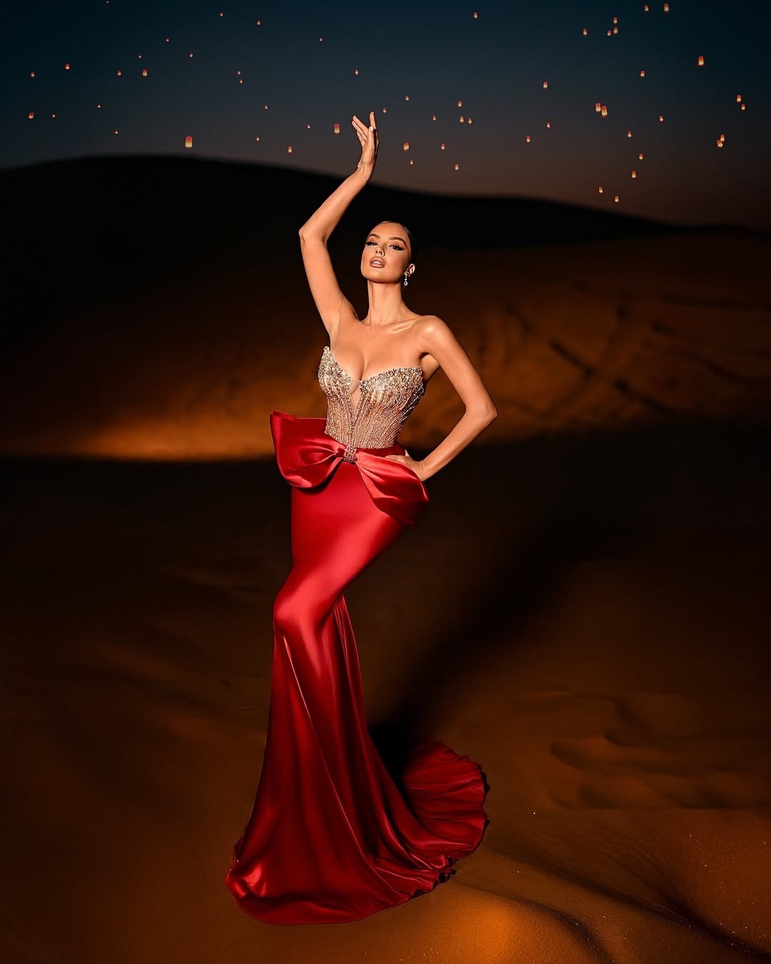 Red Mermaid Evening Dresses 2025: Shiny Beaded Lace Party Prom Dress With Bow Formal Long Red Carpet Gowns for Special Ocns