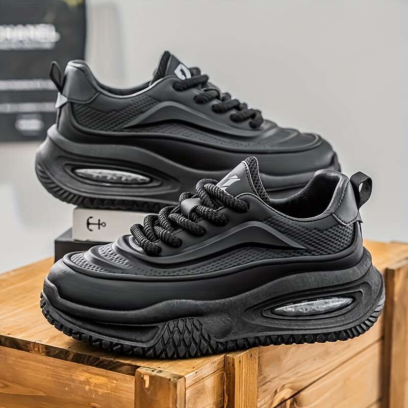 Men's trendy contrasting thick soled shoes, comf ortab le and non slip casual lace up sneakers suitable for outd oor acti vities