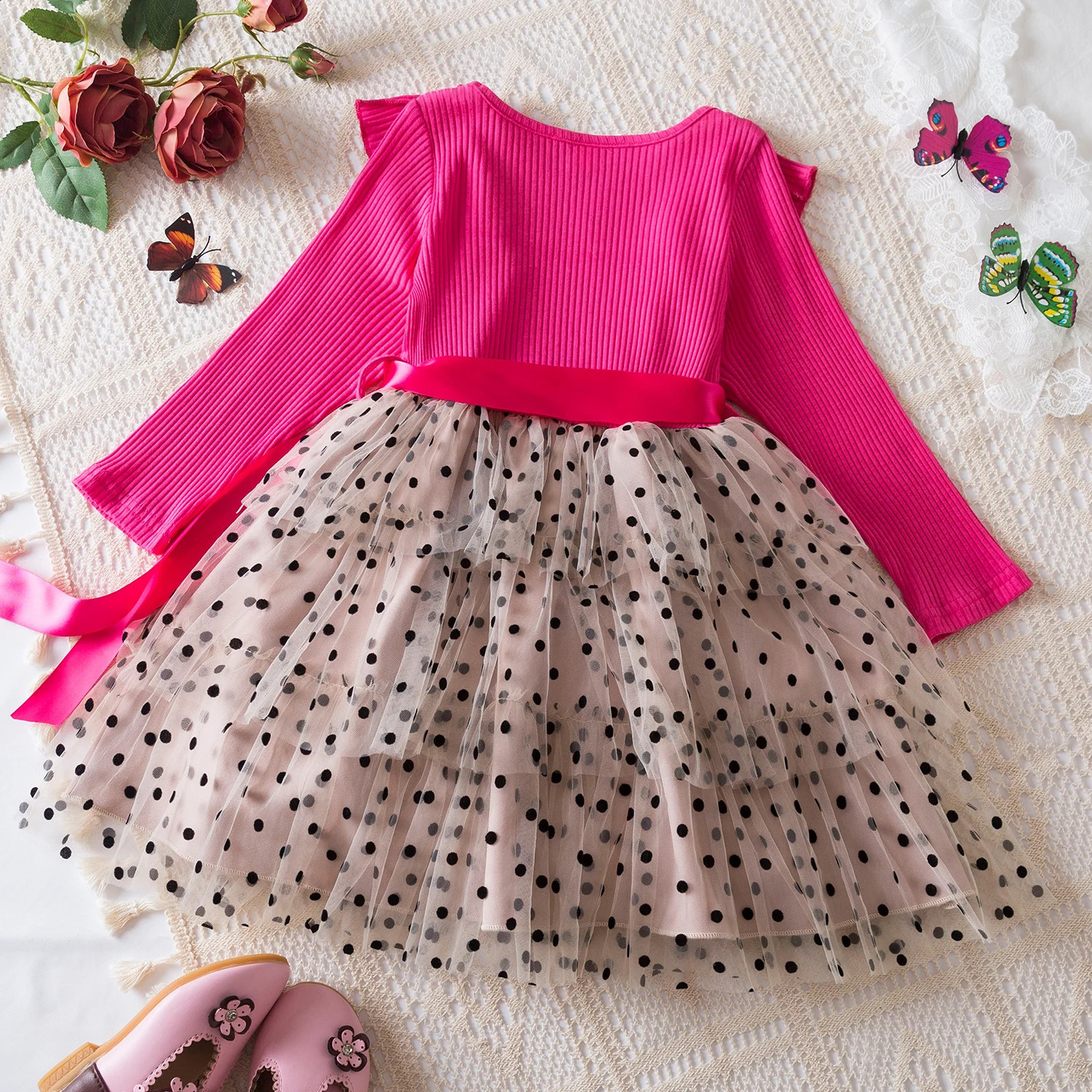 Kids Dresses For Girls Flower Lace Tulle Dress Wedding Little Girl Ceremony Party Birthday Dress Children Autumn Casual Clothing 250219