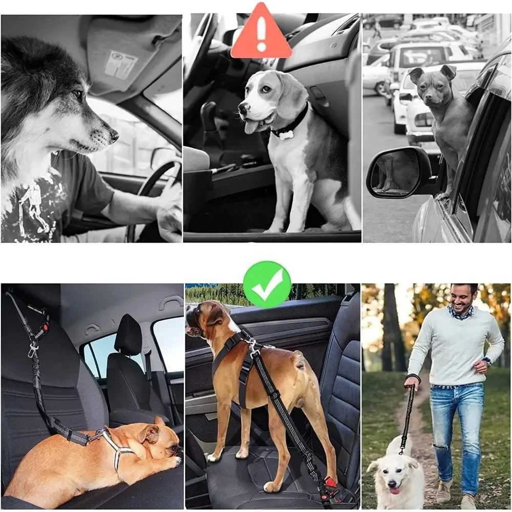 2-in-1 Dog Car Seatbelt Headrest Restraint Adjustable Reflective Pet Safety Seat Belt Clip Buckle Tether Large Medium Small DogsXJ250218