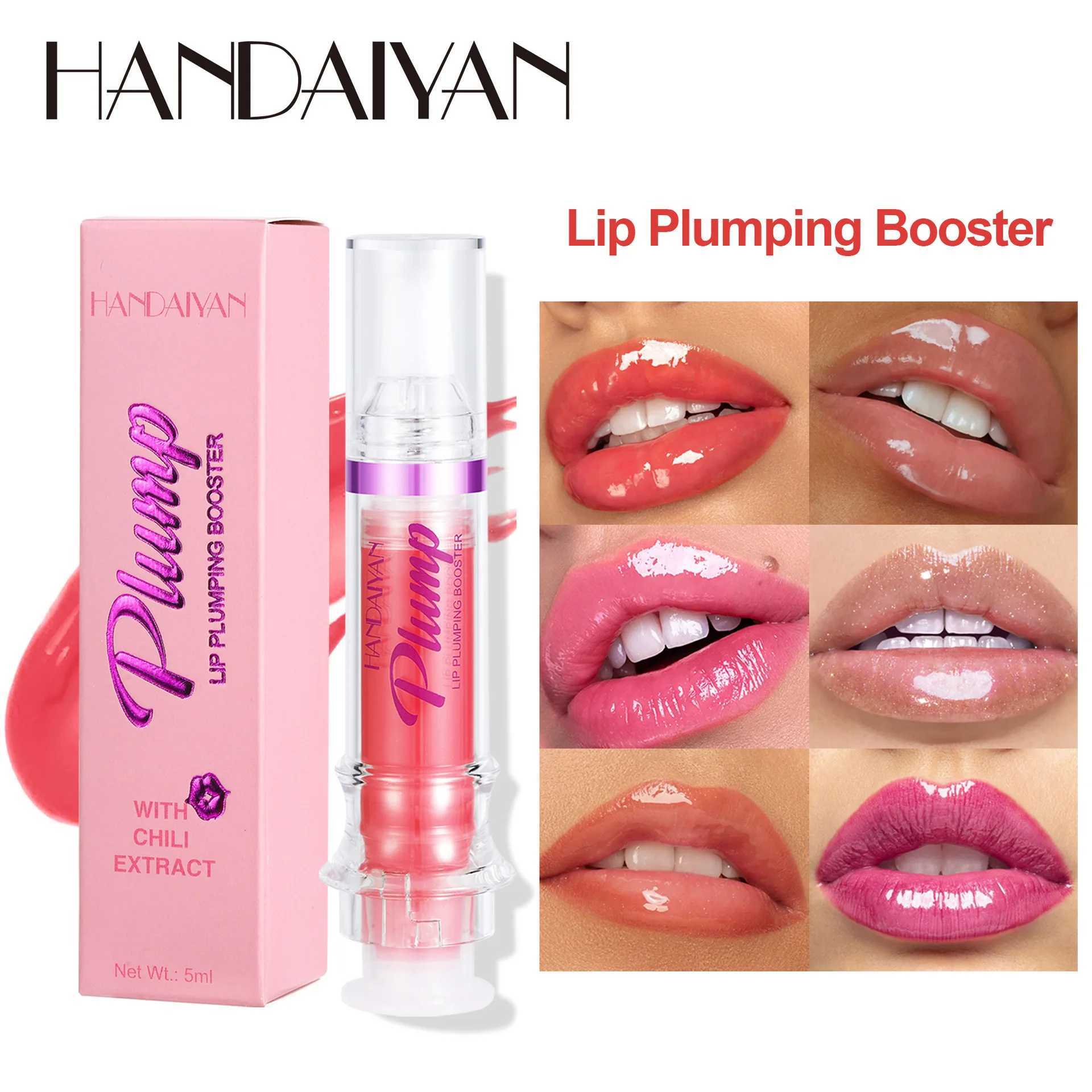 Handaiyan Lip Plumping Booster Sexy Plumper Glitter Red Nude Lipstick Liquid Waterproof Moisturize Oil Lipgloss MakeupW250219