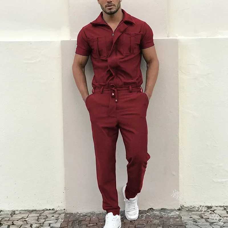 New Mens Rompers Pants Casual Loose One-piece Suit Overalls Fashion Short Sleeve Jumpsuit Streetwear Men Ropa De HombreXJ250218