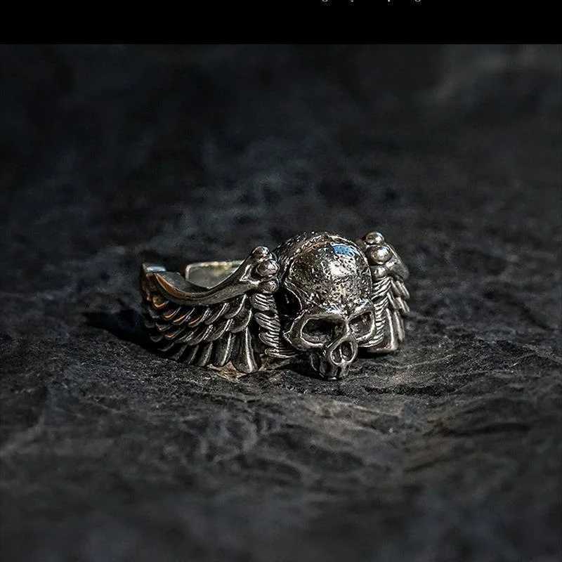 Ring Unisex Retro Vintage Hip-hop Personality Wings Skull Head Opening Ring WholesaleXJ250219