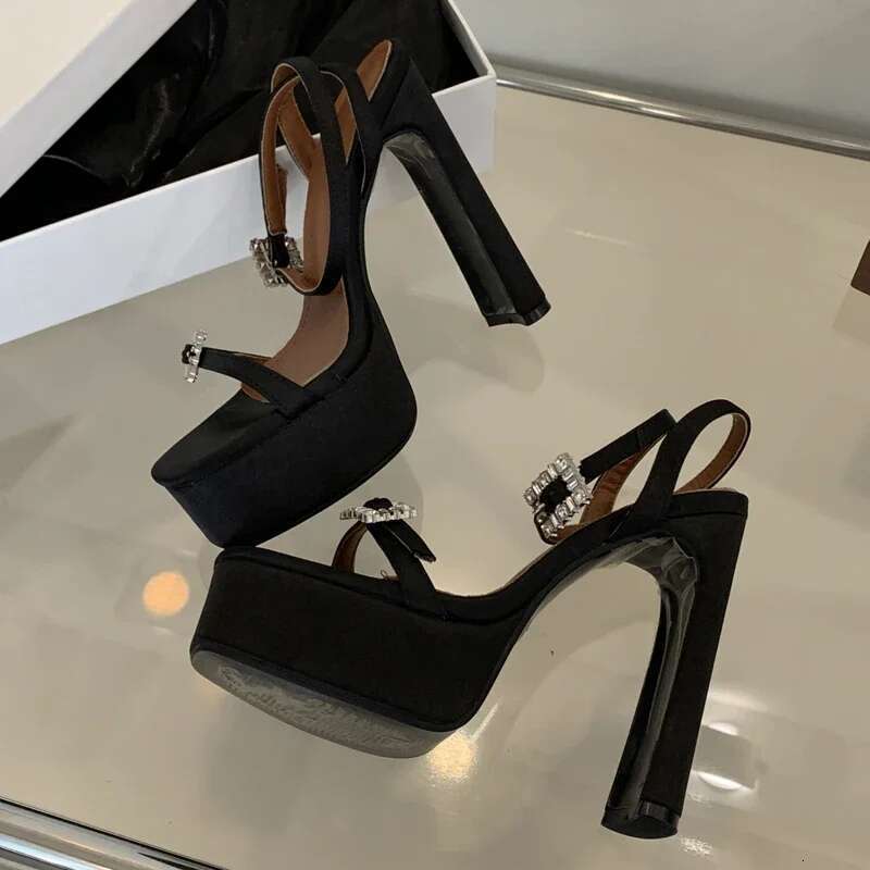 Summer Fashion Platform Heels Narrow Band Square Toe Woman Sandals Buckle Strap Party Dress Shoes