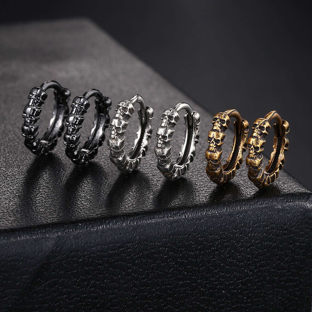 New punk style skull Halloween tricolor vintage Hiphop earrings