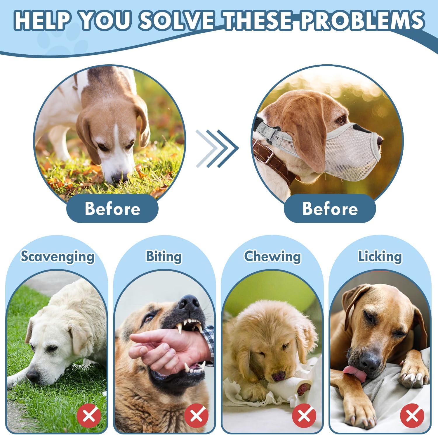 Adjustable Comfort Muzzle for Pets Securely Designed to Block Unwanted Behaviors while Enabling Consumption