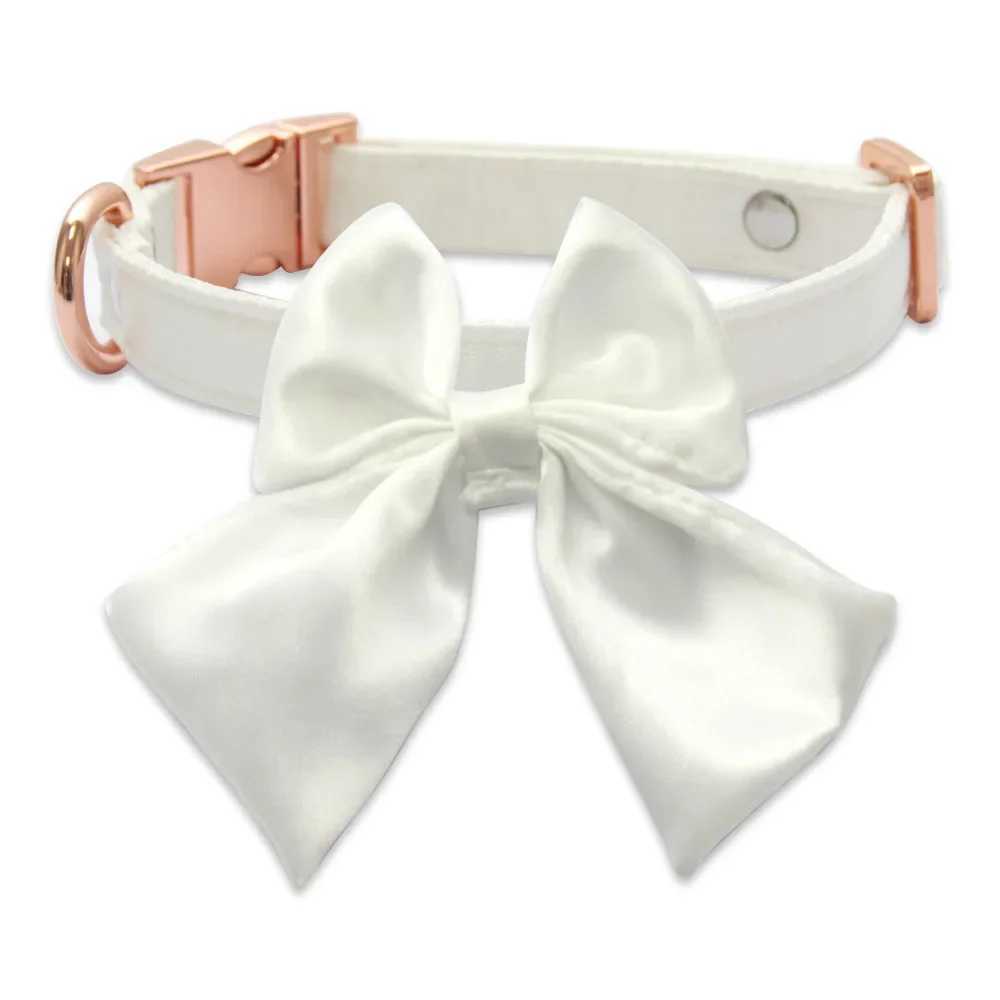 Silk Pink Dog Collar Adjustable Collar for Girl Puppy Kitten Cats Big Bow White Pet Collar with Metal Buckle Pet Accessories W250219