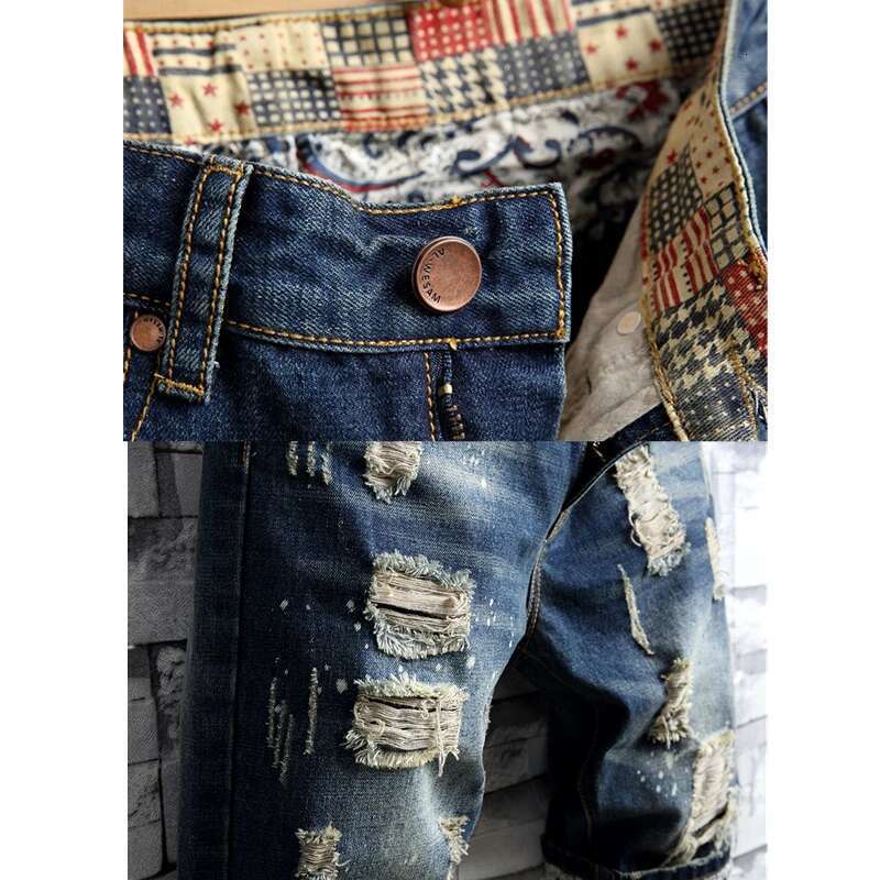 Ripped Shorts Summer New Blue Men Vintage Ripped Short Jeans Streetwear Hole Slim Denim Shorts Male Brand Clothes Big Size 28-36 38 40