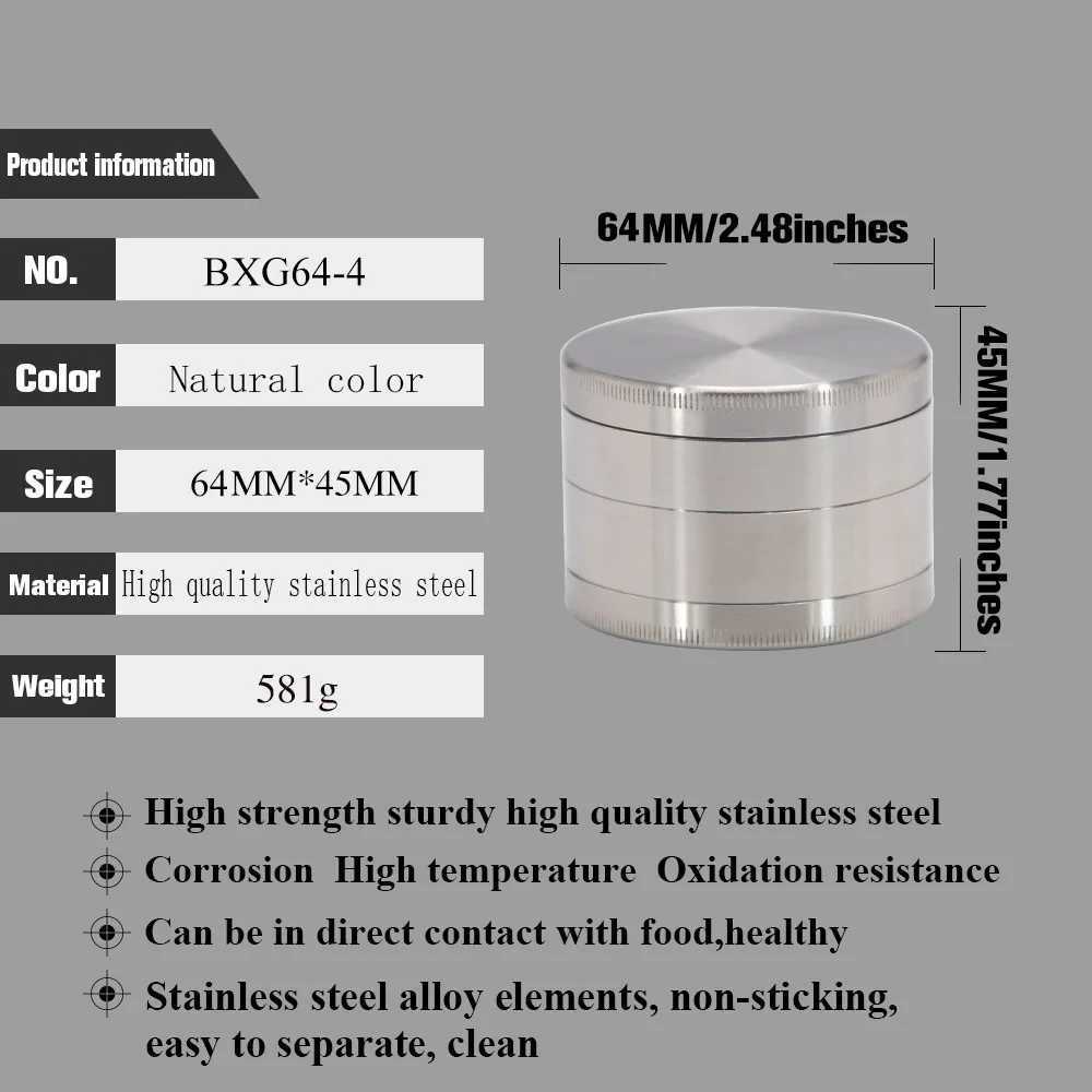 High Quality Pure Color Stainless Steel Herb Grinder 64MM Diamond Teeth Heavy Sturdy Metal Herbal Herb Tobacco Grinder With Pollen Catcher T250218