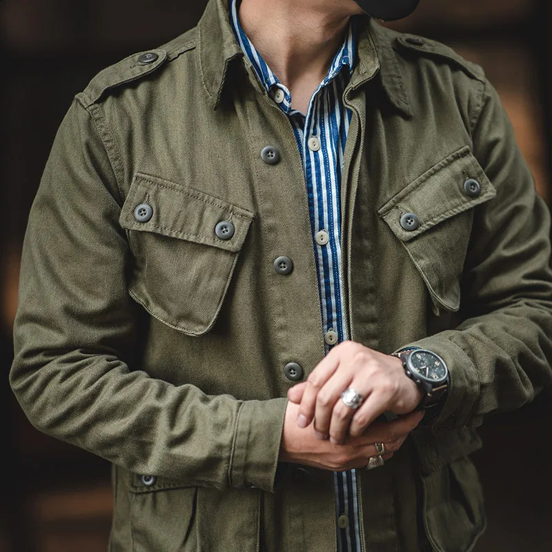 Spring and summer mens fashionable multi pocket retro workwear jacket long sleeved loose casual shirt 250214