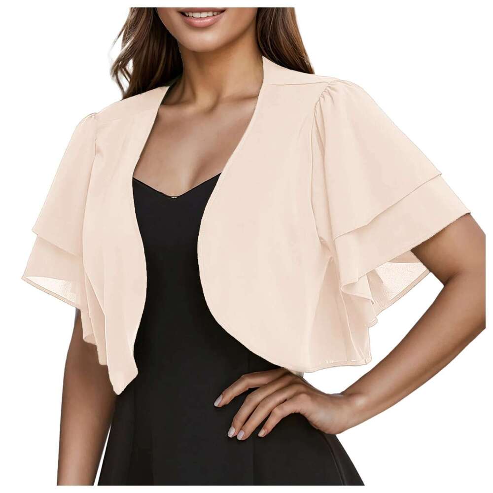 Europe The United States Spring And Summer New Women's Blouse Solid Color Short Sleeve Cardigan Thin Chiffon Shawl W