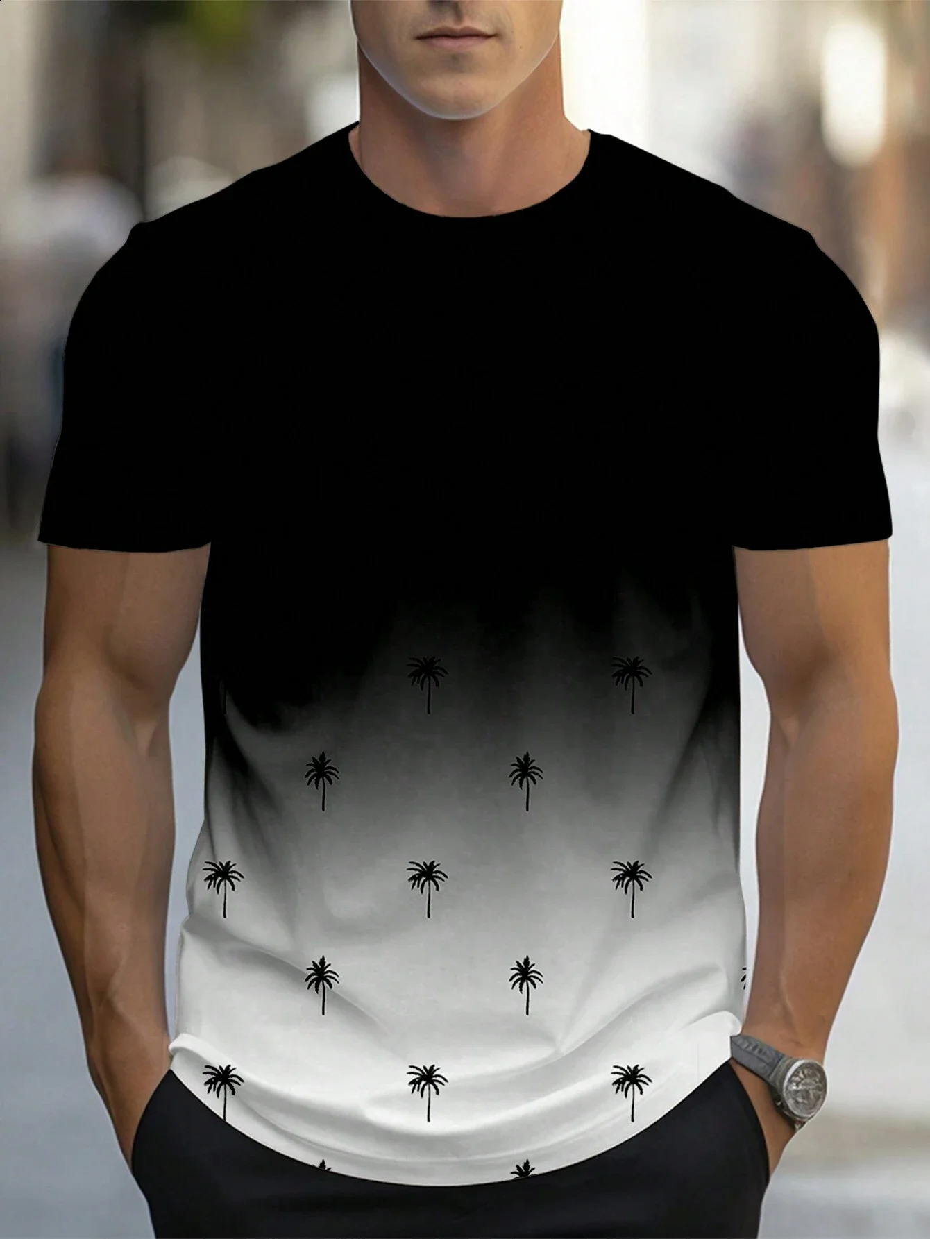 Printed T Shirt For Men Gradient Harajuku Short Sleeve Tee Tops Leisure Crew Neck Mens Casual Tshirts 250217