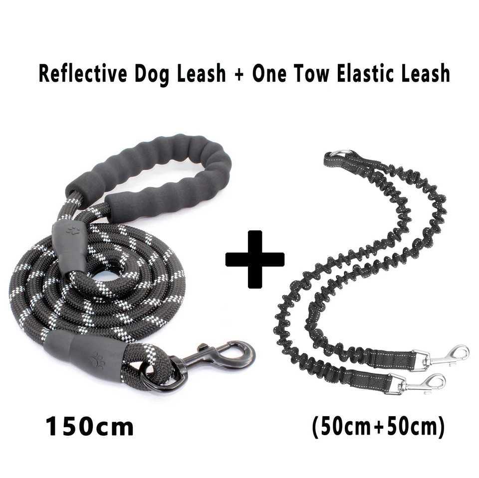 Double Dog Leash 360 Swivel No Tangle Walking Leash Shock Absorbing Bungee for Two Dogs Retractable Elastic Luminous Dog LeashXJ250218