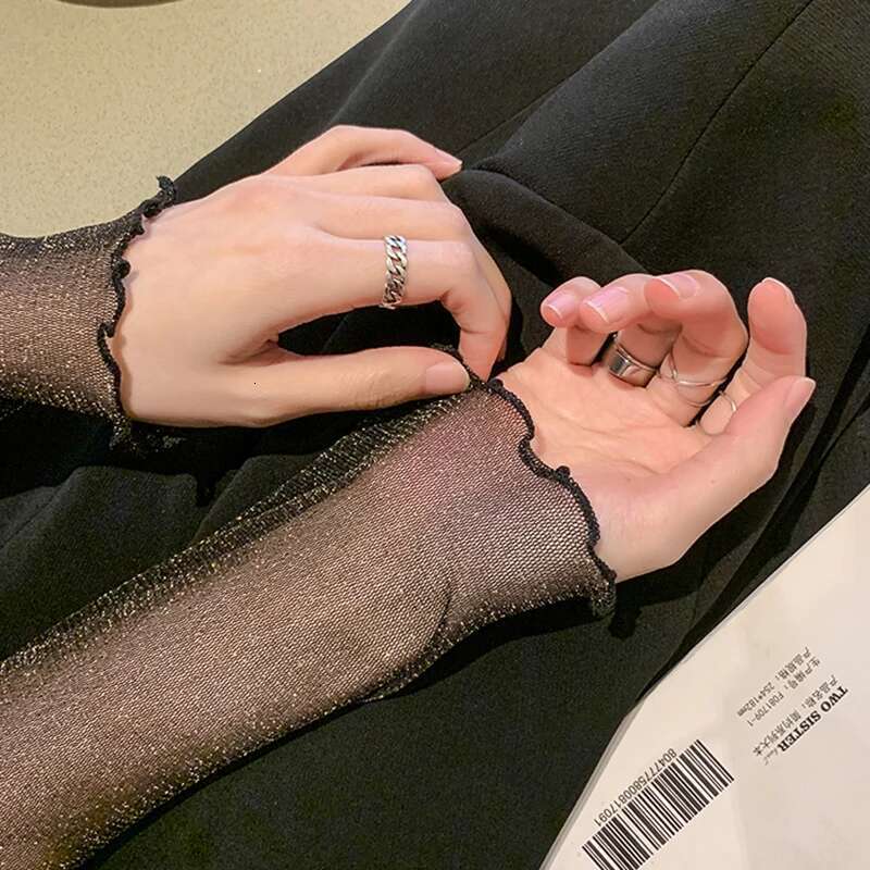 Spring Summer Women's Sexy See Through Mesh Blouse Long Sleeve Transparent Shining Elegant Shirt Fashion Women Tops 2024
