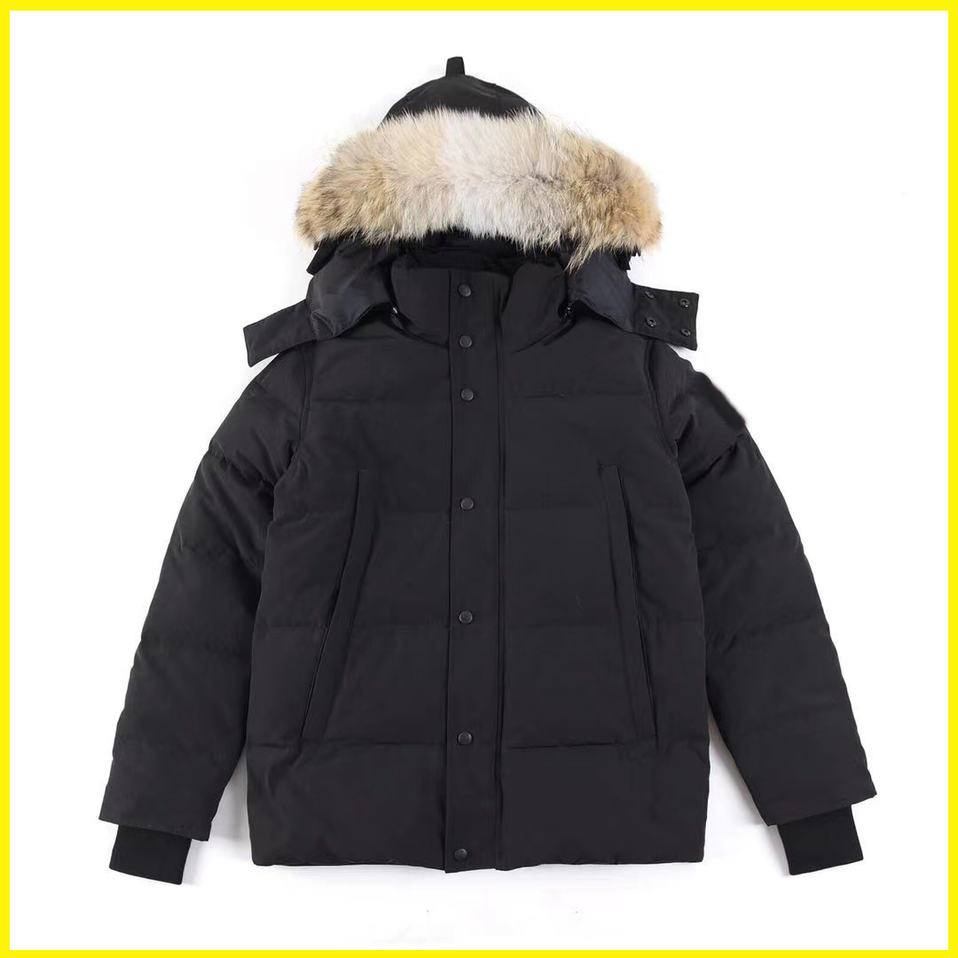 Mens Designer Down Jacket Womens Black Badge Wyndham Wolf Skin Collar Parka Winter Fashion Outdoor Warm Windproof Coat