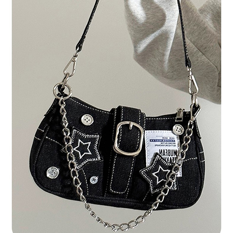 Designer New Star Denim underarm Niche vintage button American chain shoulder bag for women