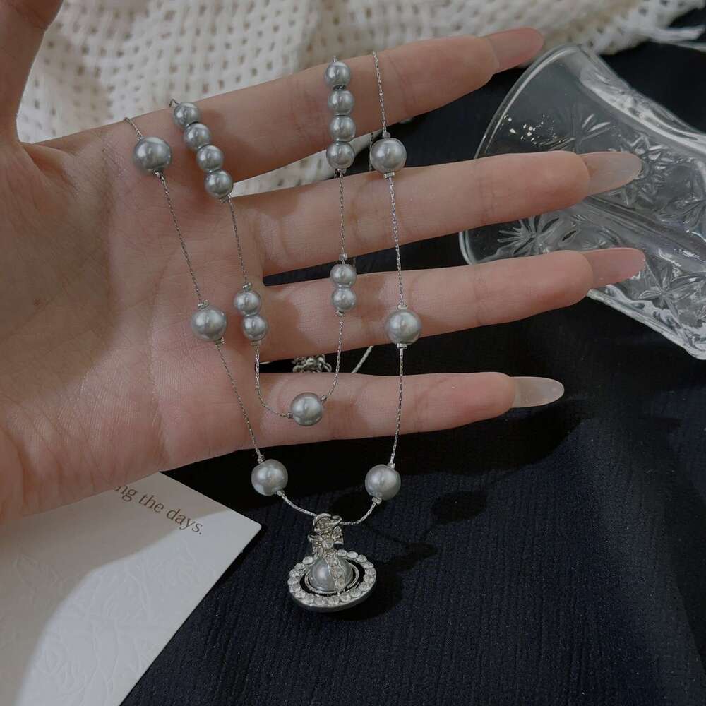 Star stacked pearl for women, light , niche design, high-end feeg, starry sky, double layered collarbone chain, neck chain necklace accessory