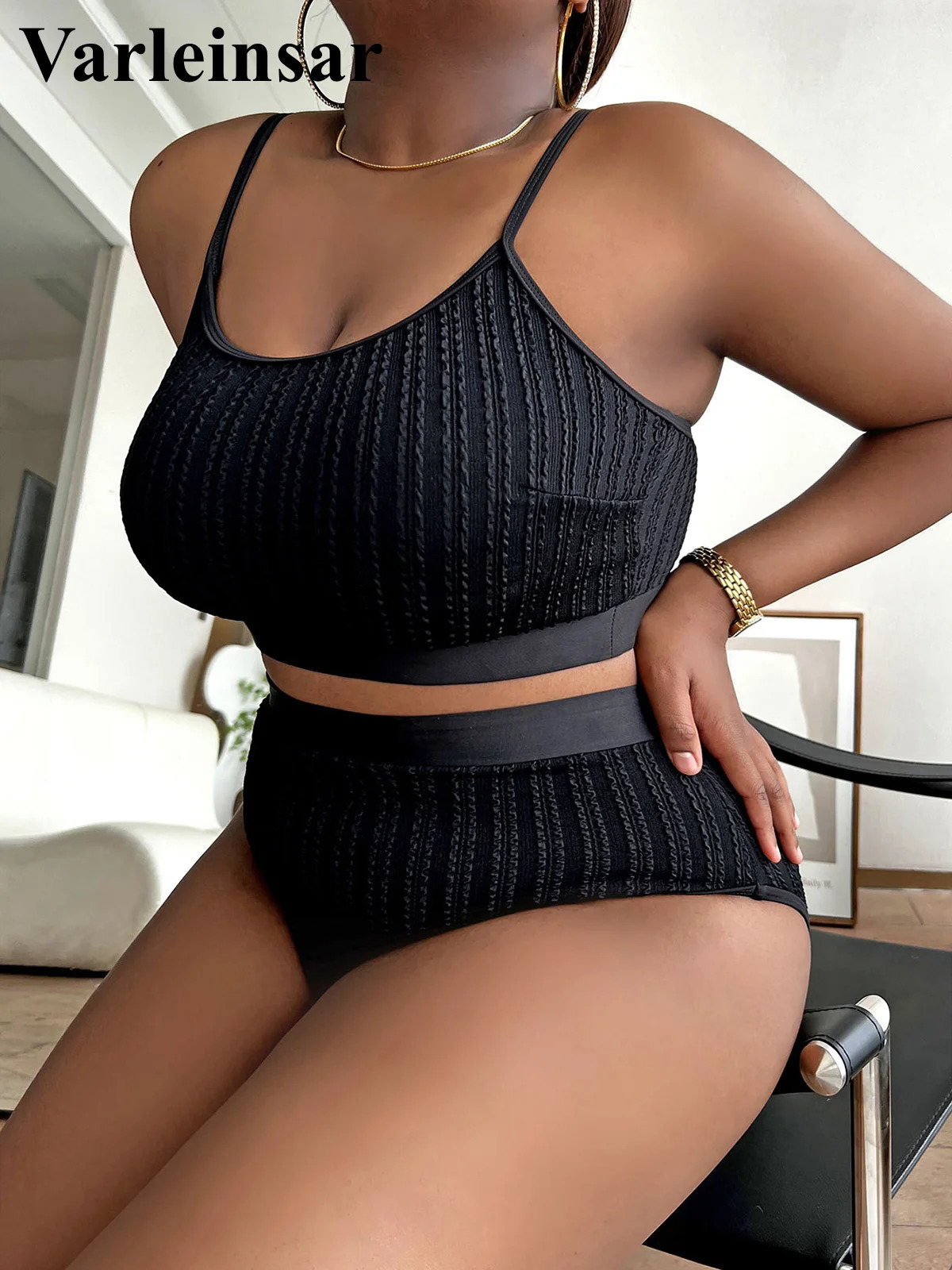 0XL 4XL Ribbed Bikini Large Size Swimwear Plus Women Swimsuit Female Twopieces set Bather Bathing Suit Swim V4987 250219